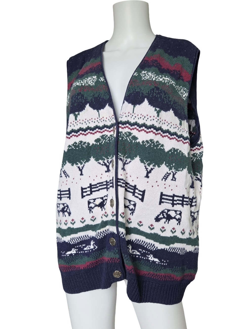 Vintage Sweater Vest Cows Apple Orchard Cottagecore Womens Size XL
